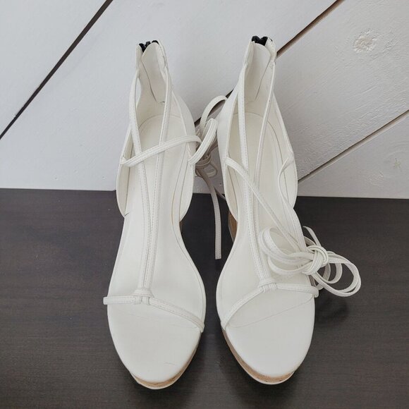 NEW AAJ By Aminah Nina Lace-Up Architectural Wedge White 8M Sandals - Picture 4 of 10